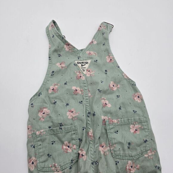 Oshkosh Overalls Size 3T Girls Toddler Green Pink Floral Jumpsuit BGosh Vintage - Picture 7 of 12